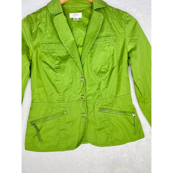 LOFT Lime Green Cropped Tailored Jacket y2k Bratz Layer Office sz 0 Snap - Picture 2 of 6